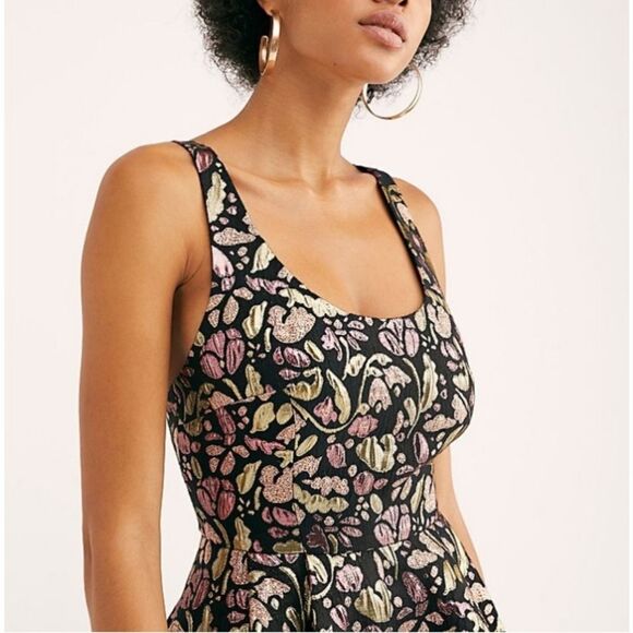 Free People Black Merallic Fit and Flare Mini Dress Size Small, NWT - Picture 4 of 9